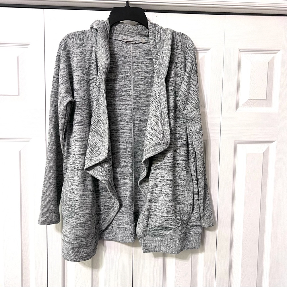 Athleta Marled Gray Hooded Blissful Wrap Cardigan Sweater w/ Pockets size Small - Picture 2 of 12